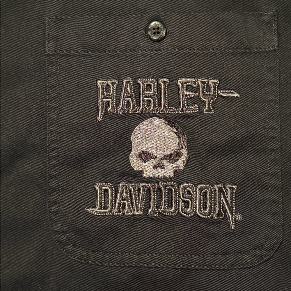 Harley Davidson Black Willie G Skull Button Up Embroidered Short Sleeve Size 3XL - Picture 2 of 7